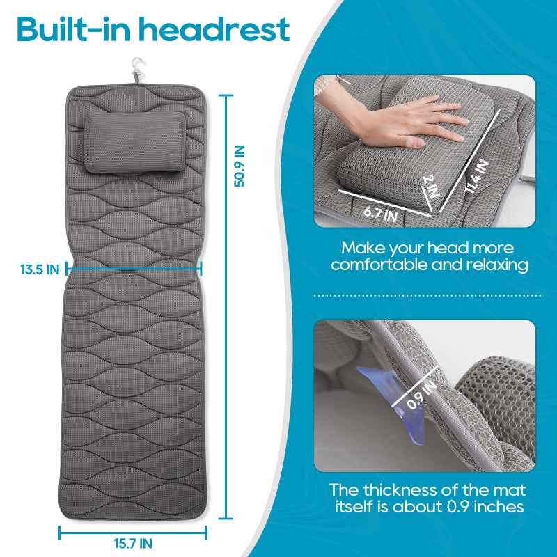 OMYSTYLE Full Body Bath Pillow  Bath Pillows for tub with Mesh Washing Bag & 21 Non-Slip Suction Cups  Spa Bathtub Pillow for Head Neck Shoulder and Back Support - 5D Air Mesh & Quick Drying | Gray - Image 5